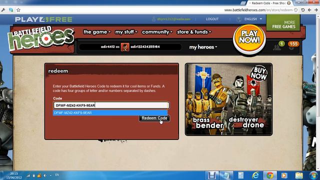 battlefield heroes codes 15.6.12(15 june)(6.15.12)(battlefield heroes codes2012) смотреть онлайн
