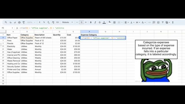 IF OR formula categorising expenses based on the expense incurred - Google Sheets and Excel смотреть онлайн