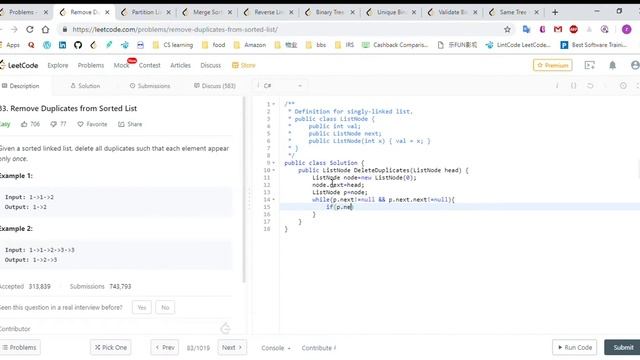 (C#)LeetCode 83 Remove Duplicates from Sorted List смотреть онлайн
