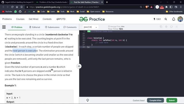 Day 90 - Find the Safe Position | Recursion | GFG POTD 30 September смотреть онлайн