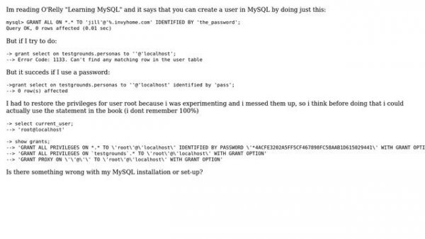Error Code: 1133. Can't find any matching row in the user table