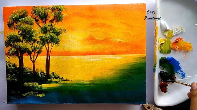 Step By Step Scenery Landscape Painting For Beginners | Easy Acrylic Painting смотреть онлайн