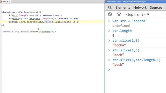 JavaScript Tutorial - Palindrome recursive program - change slice to substr смотреть онлайн