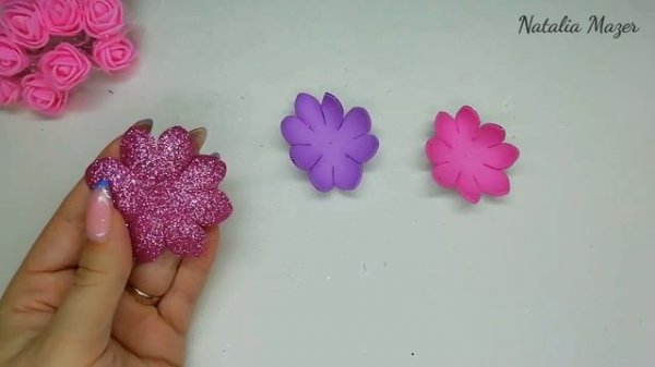 ГЛИТТЕРНЫЙ ФОАМИРАН И САМЫЕ ПРОСТЫЕ ЦВЕТЫ НА РЕЗИНКАХ ГОТОВЫ/DIY NATALIA MAZER