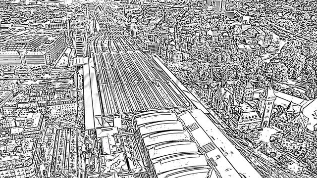 Sketch doodle style. Zurich, Switzerland. Panorama of the city from the air. Zurich Main Station, r смотреть онлайн
