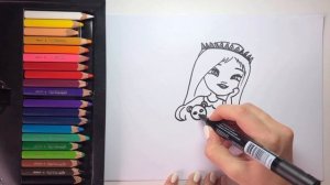 Царевна Соня. Раскраска царевны. Соня с мишкой. Как нарисовать царевну.