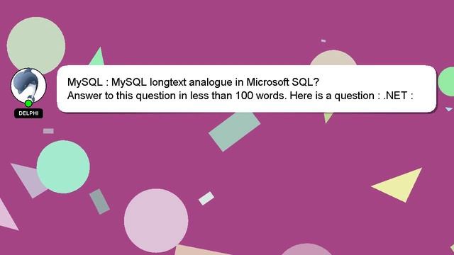 MySQL : MySQL longtext analogue in Microsoft SQL? смотреть онлайн