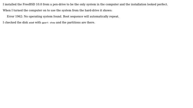 Error 1962: No operating system found. Boot sequence will automatically repeat смотреть онлайн