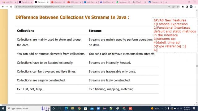 CoreJava Collection Difference BTn Collection VS Streams SEPT20220902 смотреть онлайн