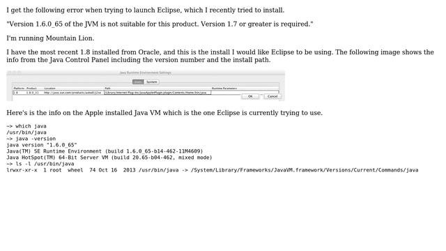 Apple: Eclipse Fails To Launch Complaining of Incompatible Java VM смотреть онлайн