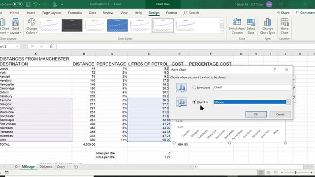 Lesson 40 - How to MOVE a chart to a new worksheet in Excel | Rename a worksheet | FREE Excel Lesso смотреть онлайн