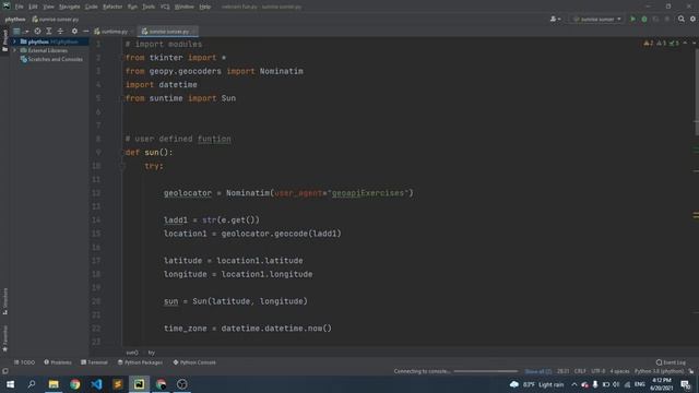 How To Find Sunrise And Sunset Time Using Python|sunset time|suntime python|geopy python смотреть онлайн