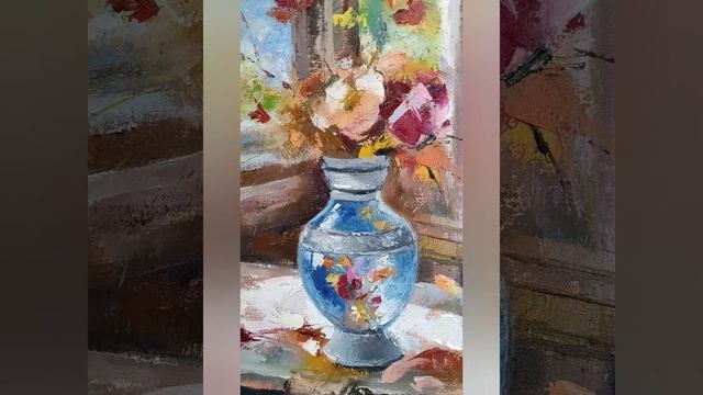 Живопись мастихином. Продолжение работы над картиной с цветами. смотреть онлайн