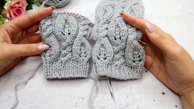 Носки спицами с листьями и косами Пятка подкова Подробный Мастер класс смотреть онлайн