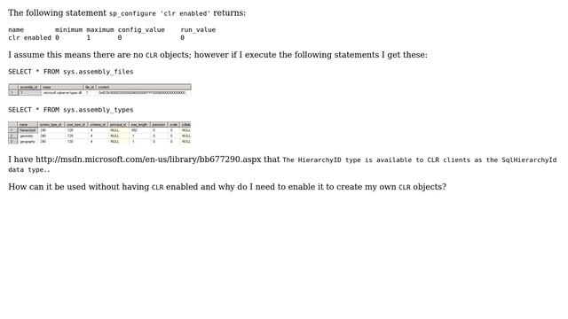 Databases: How can "HierarchyID" type work when "CLR" is disabled? смотреть онлайн