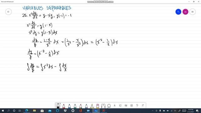 25. x^2 dy/dx=y-xy, y(-1)=-1. Variables separables. Alexander Estrada смотреть онлайн