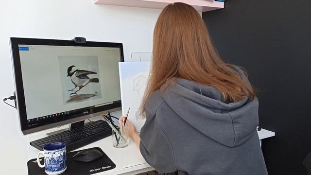 Птичка акриловыми красками. Bird By Acril