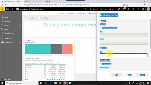 Add Image to a Dashboard Power BI Service смотреть онлайн