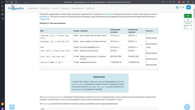 Типы данных в PostgreSQL: символьный, логический, дата/время смотреть онлайн