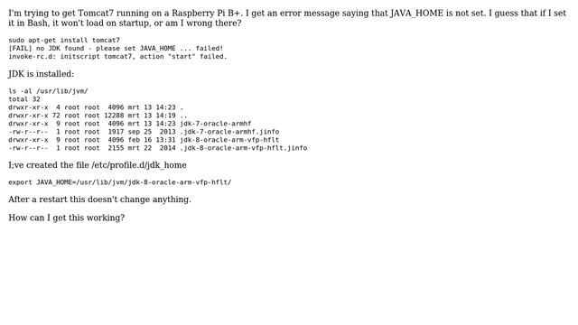 Raspberry Pi: Installing Tomcat 7 - no JAVA_HOME while JDK is installed смотреть онлайн
