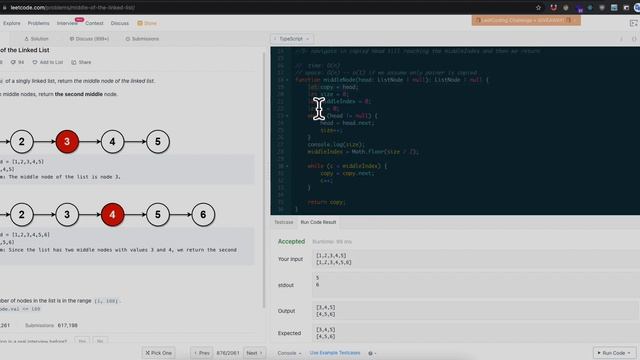 Leetcode: day 5 - Middle of the Linked List - under 5 minutes faster than 100.00% смотреть онлайн