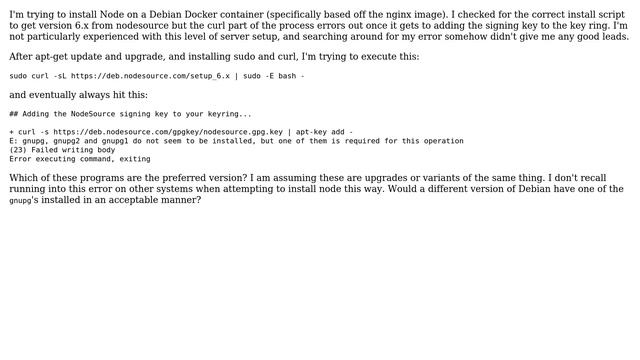 Error during Nodejs installation on Debian смотреть онлайн