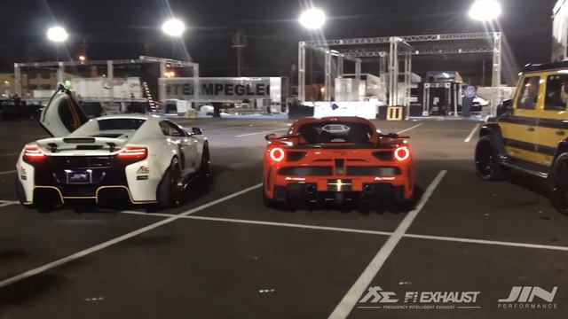 Ferrari 488 X McLaren 650s X Benz G63 X FiExhaust - Vegas Night - SEMA2016 смотреть онлайн