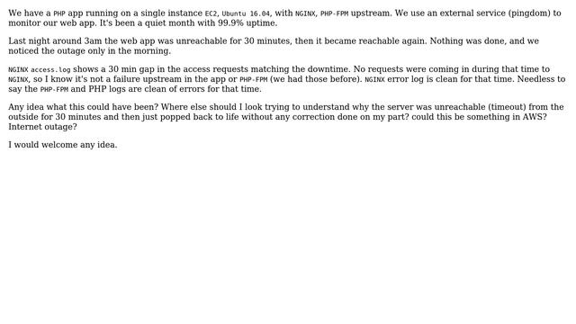 Our EC2 server, unreachable for 30 minutes then came back. No error indicated. No action taken смотреть онлайн