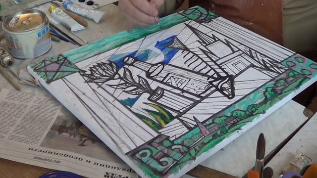 Линеарная живопись. Натюрморт на фоне Кремля. 1. 28.11.2021. смотреть онлайн