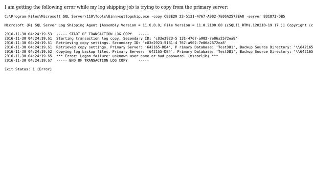 Databases: Secondary standby server log shipping backup job error смотреть онлайн