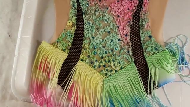 "Радужный" купальник с бахромой-3. "Rainbow" RG leotard-3. DIY. смотреть онлайн