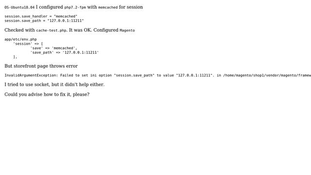 Magento: M2.3-ce Failed to set ini option "session.save_path" when use memcached for session смотреть онлайн