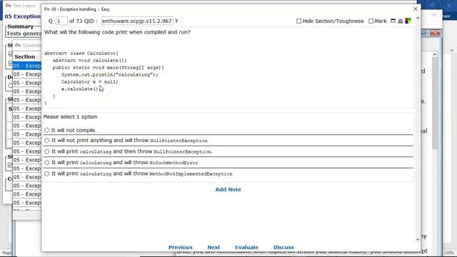Calling a method when the reference is null is a NullPointerException. (enthuware.ocpjp.v11.2.967) смотреть онлайн
