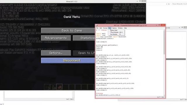 Создание постройки в Майнкрафте 1.12.2 с помощью Python смотреть онлайн