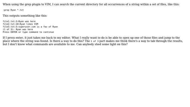 When using grep from VIM, how to jump to results? смотреть онлайн