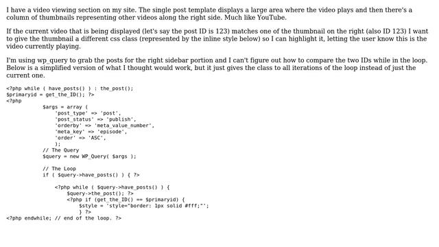 Wordpress: Compare "Main" post ID to ID inside wp_query loop смотреть онлайн