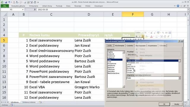 excel-045 - Polski format daty (dd-mm-rrrr) - format niestandardowy смотреть онлайн