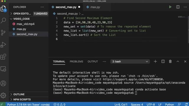 Code 2: Find the Second Maximum Element in List in Python | 365 Days of Code смотреть онлайн