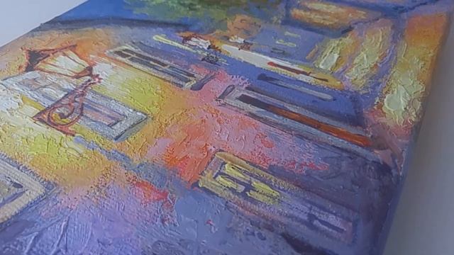Картина маслом, город улочка фонарь вечер: Пражская фантазия Oil painting city street Prague fantas смотреть онлайн