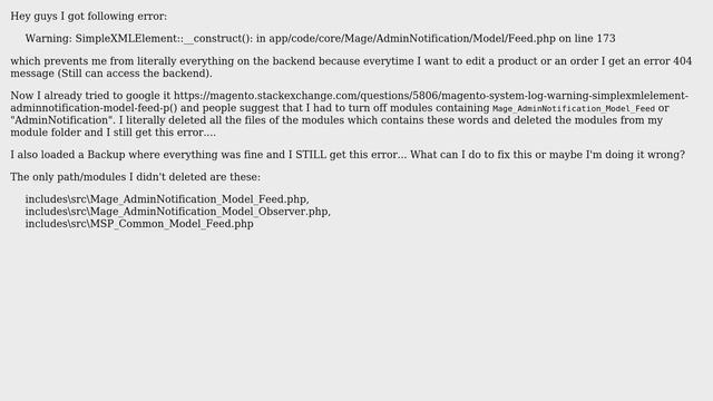 Magento system.log 'Warning: SimpleXMLElement' - (adminNotification/Model/Feed.php) resulting in... смотреть онлайн