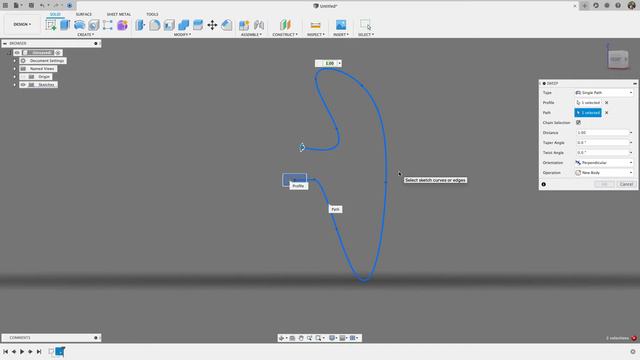 Микроурок Fusion 360 Делаем профиль любой конфигурации согнутый по любому контуру. смотреть онлайн
