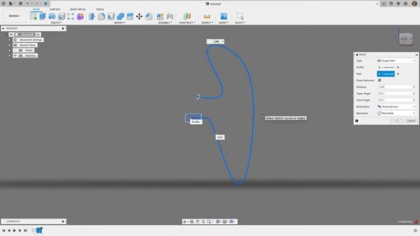 Микроурок Fusion 360 Делаем профиль любой конфигурации согнутый по любому контуру.