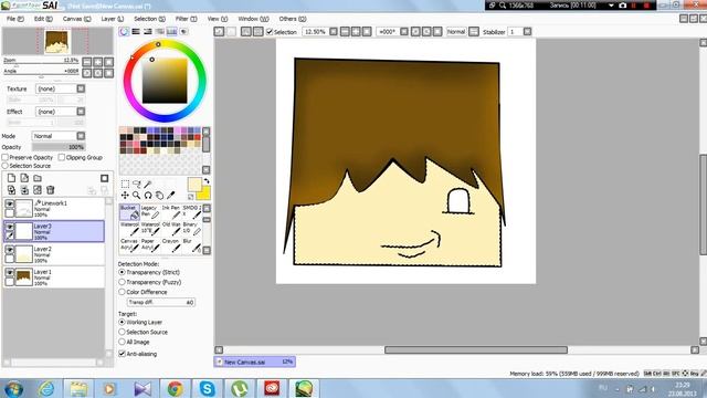 Туториал по Paint tool SAI (Как нарисовать голову) смотреть онлайн