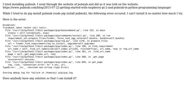 Raspberry Pi: Error while trying to install pubnub using pip смотреть онлайн