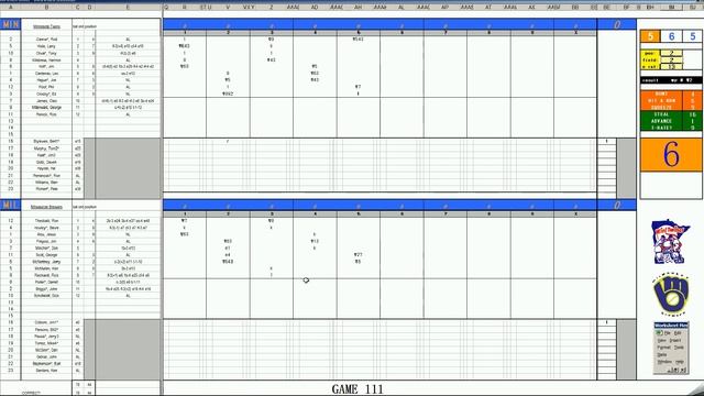 Strat-O-Matic Baseball EXCEL 1970-73 = Game 111 Twins At Brewers