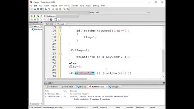 Compiler Design Lab 7 | C program to validate identifiers and keywords смотреть онлайн