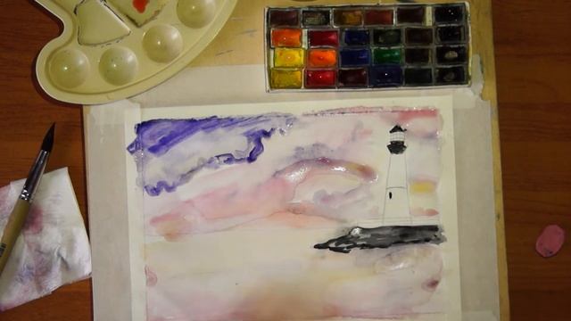 Как нарисовать море акварелью? / Маяк/ Мастер-класс / Видеоурок / Морской пейзаж смотреть онлайн