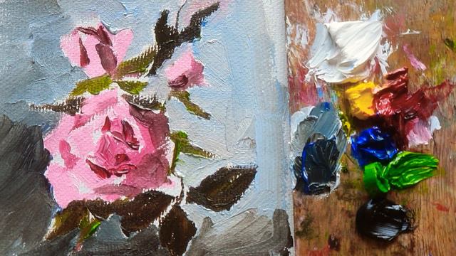 Simple way to Paint a pink rose oil 2, Detailed Guide: Daily Oil Painting смотреть онлайн