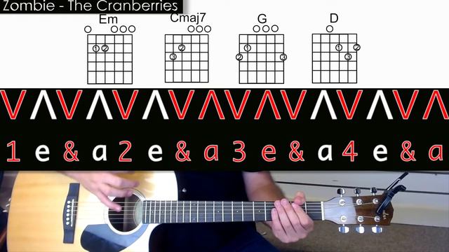 Zombie (The Cranberries) - Guitar Tutorial/ Lesson // Easy BEGINNER chords смотреть онлайн