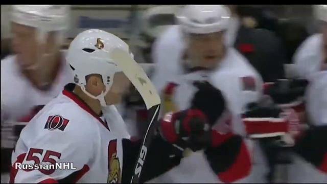 Sergei Gonchar scores vs Leafs from Erik Karlsson's pass (2 nov 2010) смотреть онлайн